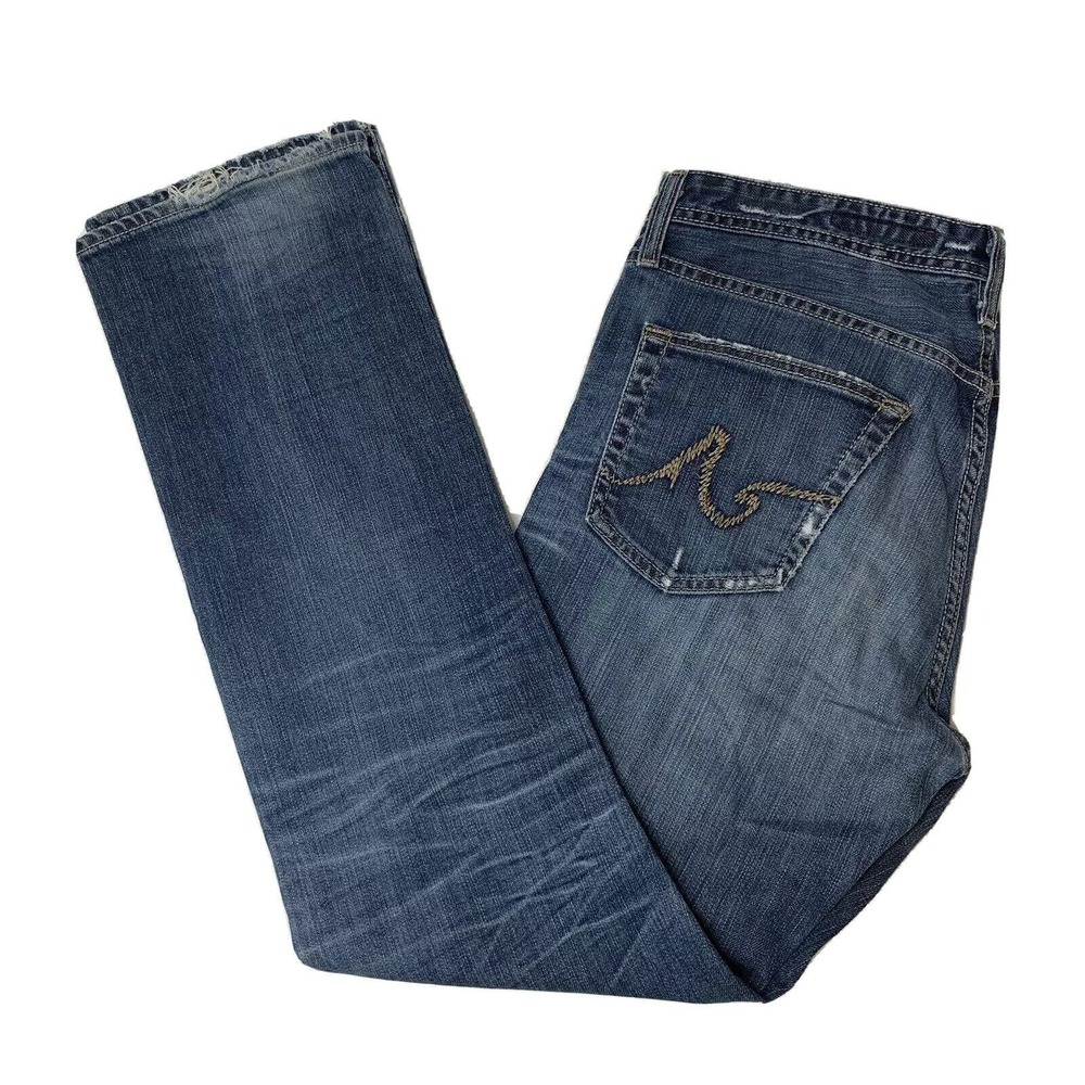 AG Adriano Goldschmied Mens Denim Jeans Sz 34 The Catch for Buckle Distressed